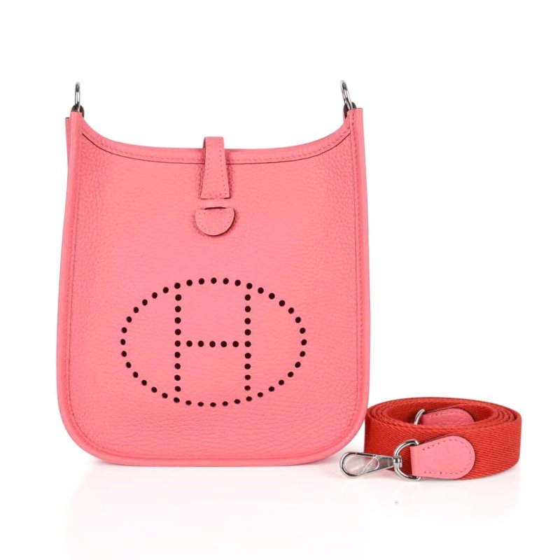 Hermes Evelyne TPM Bag Rose Azalee Crossbody Clemence Palladium NWT