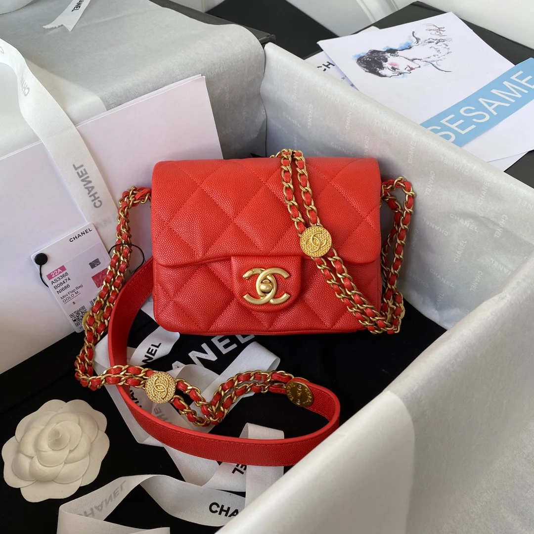 Chanel Mini Flap Bag With Top Handle Gold Hardware Red For Women, Women's Handbags, Shoulder Bags 7.9in/20cm AS2431