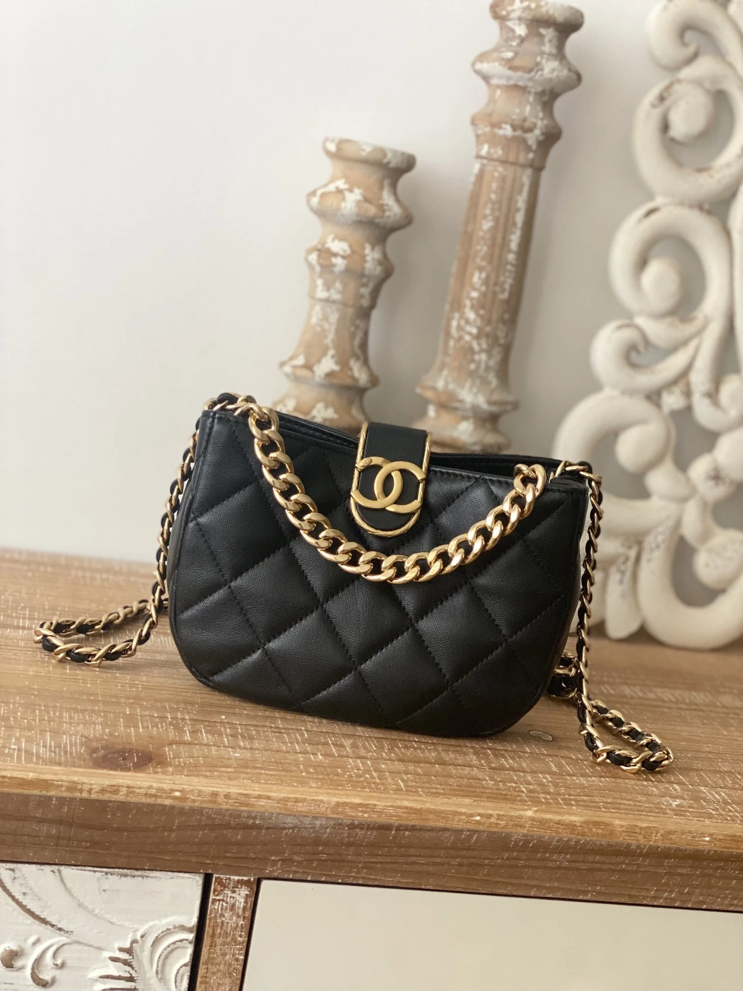 Chanel Small Hobo Bag Gold Hardware Black For Women, Women's Handbags, Shoulder Bags 7.5in/19cm