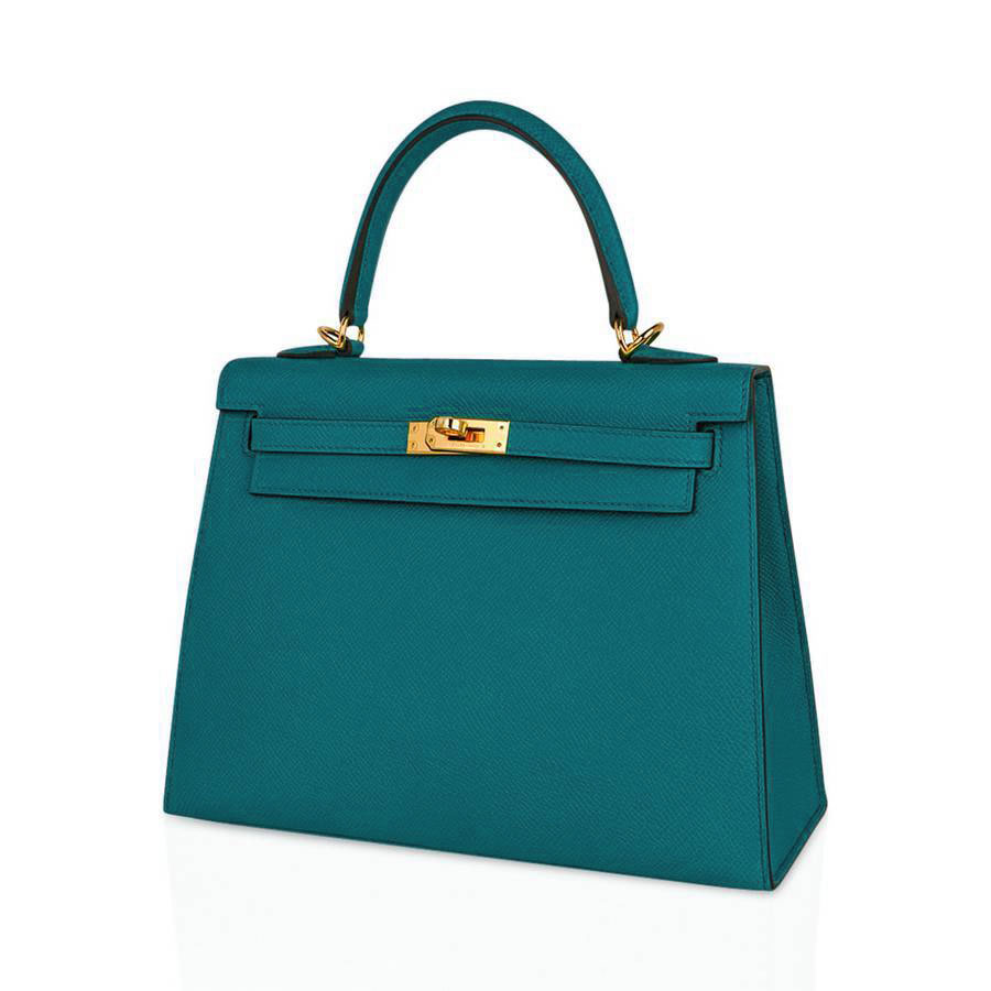 Hermes Kelly Retourne 25 Bag Menthe Togo Gold Hardware New w/Box