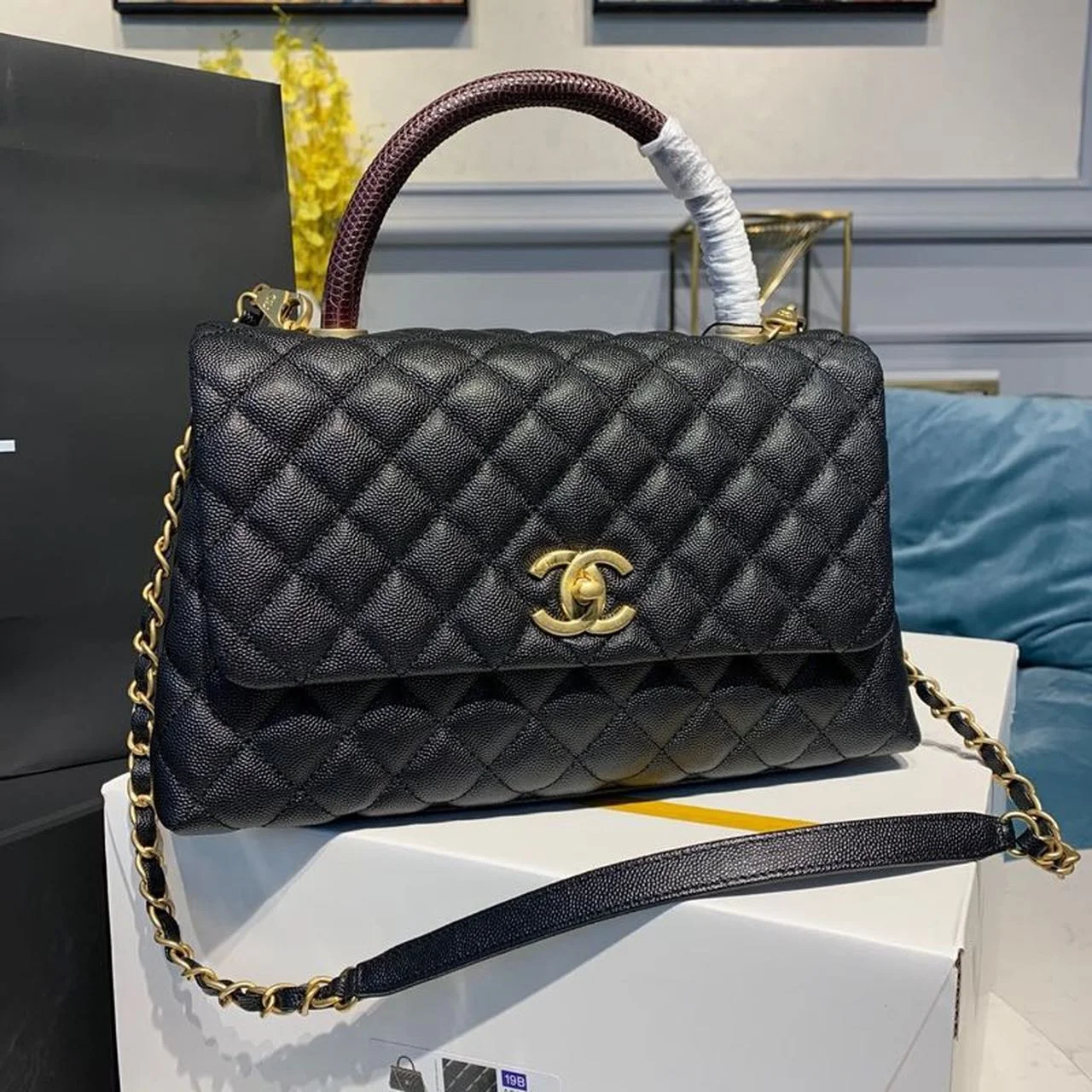 Chanel Large Flap Bag With Top Handle Black For Women, Womens Handbags, Shoulder And Crossbody Bags 11in/28cm A92991