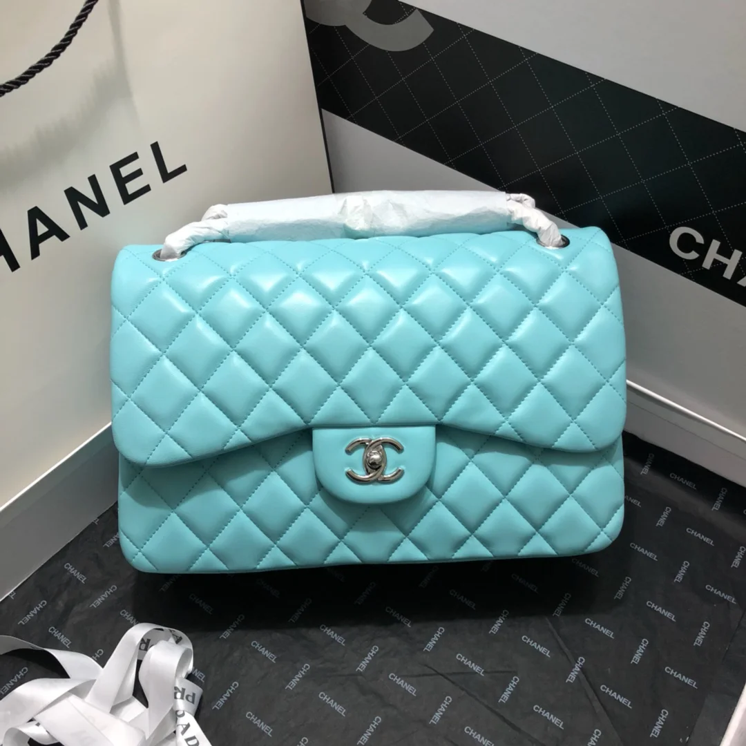 Chanel Large Classic Handbag Gold Hardware Blue For Women, Women's Handbags, Shoulder Bags 11.8in/30cm