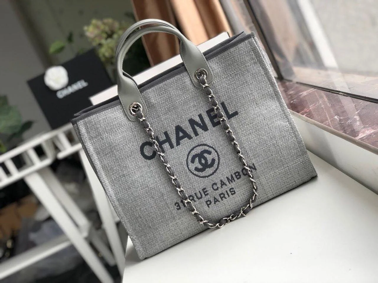 Chanel Small Shopping Bag Silver Hardware Grey For Women, Women's Handbags, Shoulder Bags 15.2in/39cm AS3257