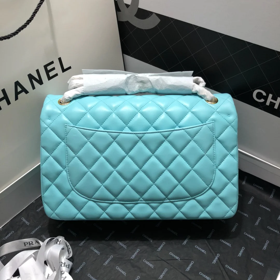 Chanel Large Classic Handbag Gold Hardware Blue For Women, Women's Handbags, Shoulder Bags 11.8in/30cm