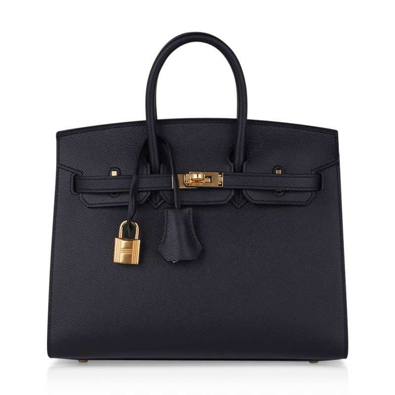 Hermes Birkin Sellier 25 Black Gold Hardware Epsom Leather New w/Box
