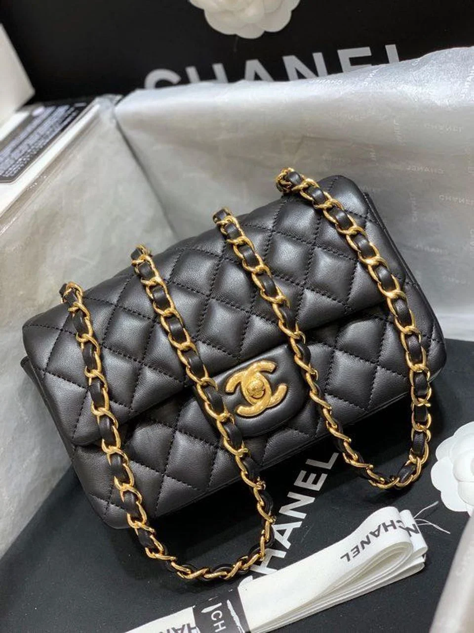 Chanel Classic Flap Bag Gold Toned Hardware Black For Women, Women's Bags, Shoulder And Crossbody Bags 7.8in/20cm A01116