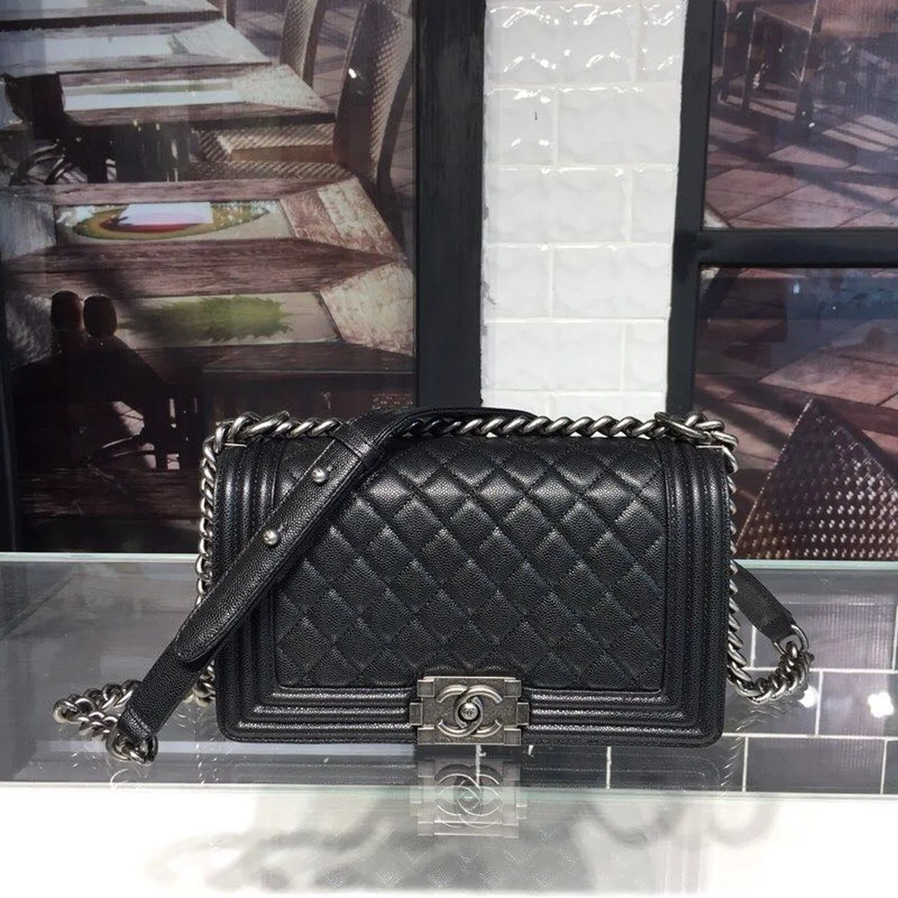 Chanel Boy Handbag Silver Hardware Black For Women, Women's Handbags, Shoulder And Crossbody Bags 9.8in/25cm A67086