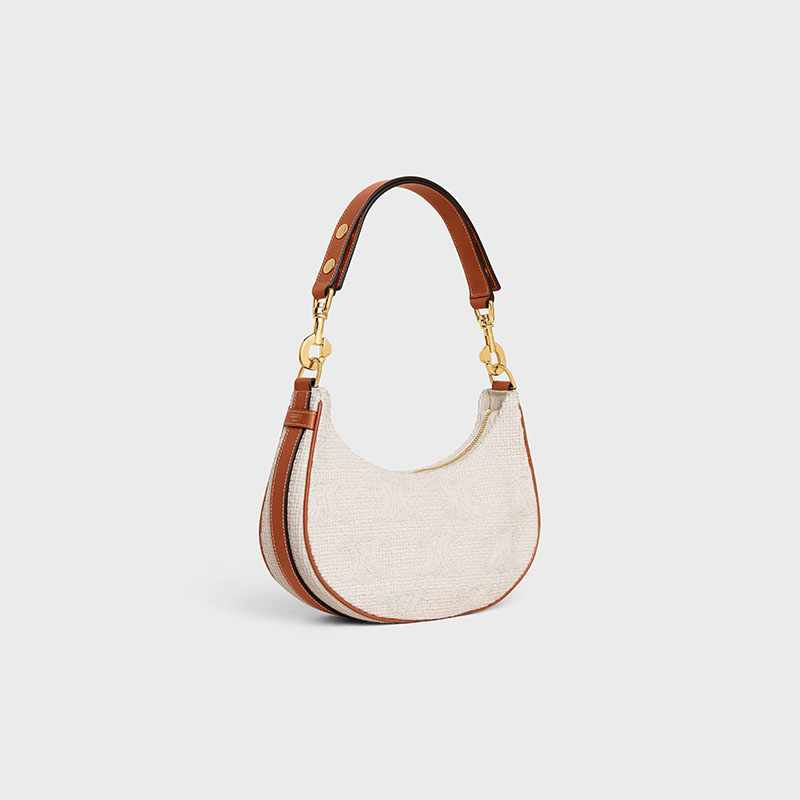 MEDIUM AVA STRAP BAG IN TEXTILE WITH TRIOMPHE CROCHET EMBROIDERY