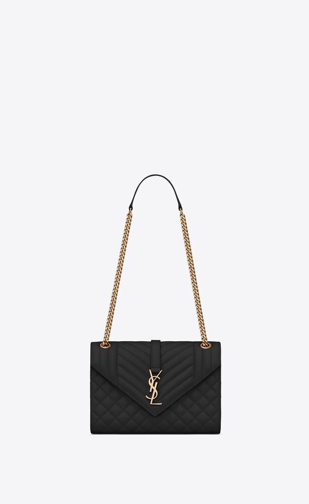 SAINT LAURENT ENVELOPE MEDIUM IN QUILTED GRAIN DE POUDRE EMBOSSED LEATHER