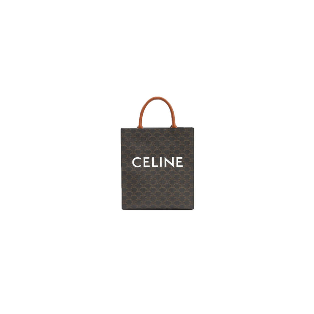 CELINE Vertical Cabas bag in calfskin with logo print and Celine print