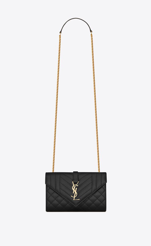 SAINT LAURENT ENVELOPE SMALL IN QUILTED GRAIN DE POUDRE EMBOSSED LEATHER