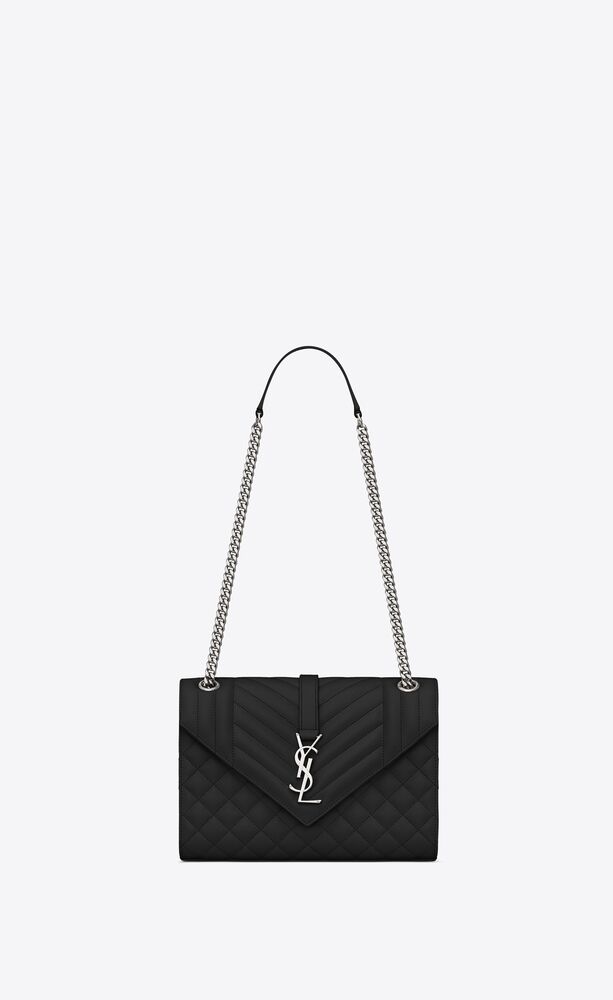 SAINT LAURENT ENVELOPE MEDIUM IN QUILTED GRAIN DE POUDRE EMBOSSED LEATHER