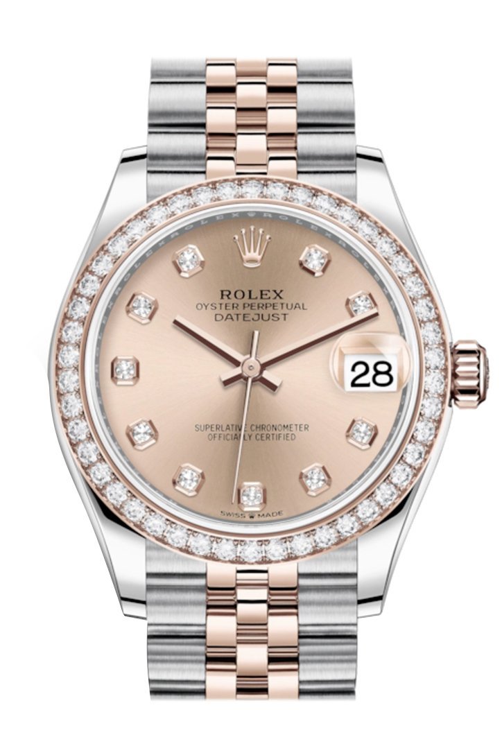 Rolex Datejust 31 Rosé Diamonds Dial Diamond Bezel Rose Gold Two Tone Jubilee Watch 278381RBR 278381