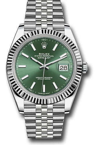 Rolex Datejust 41 Green Dial Jubilee band and White Gold Bezel Men's Watch 126334