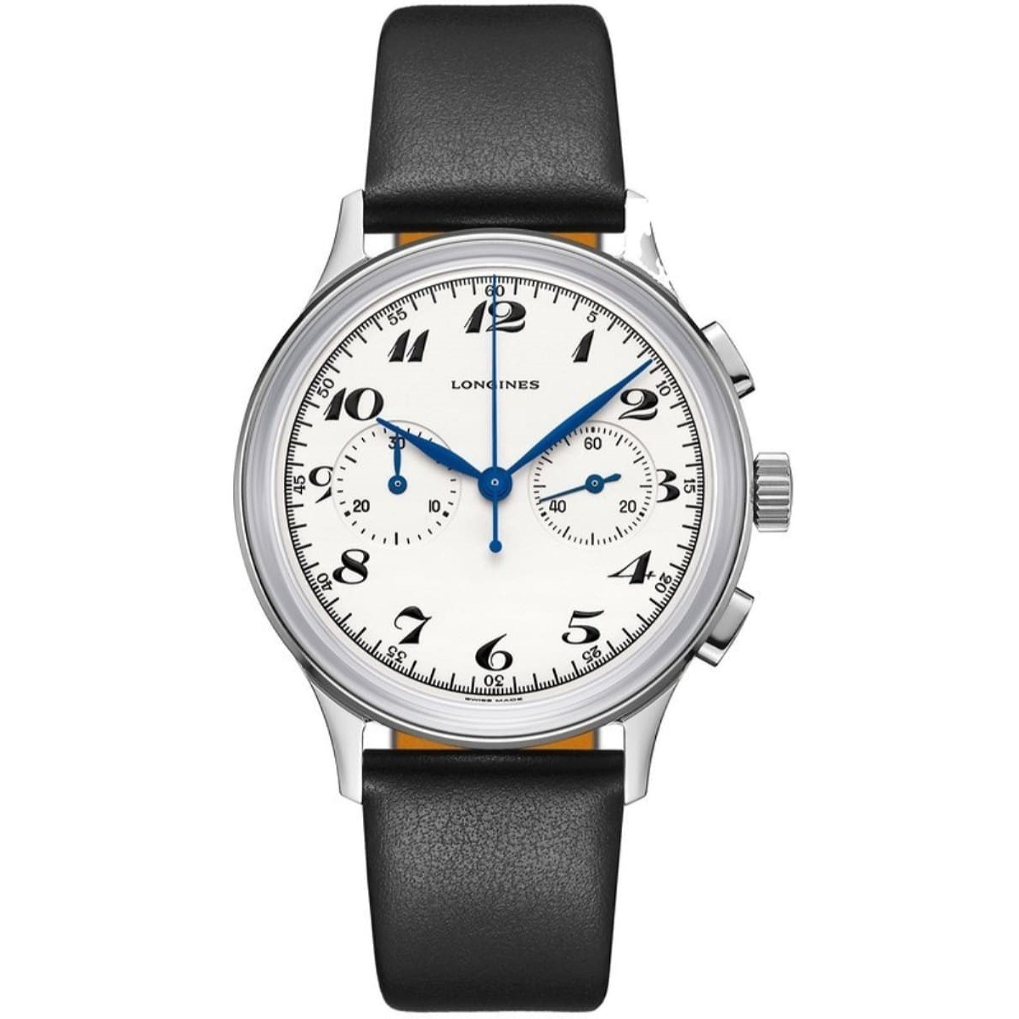 Longines Men's L2.827.4.73.0 Heritage Chronograph Black Leather Watch