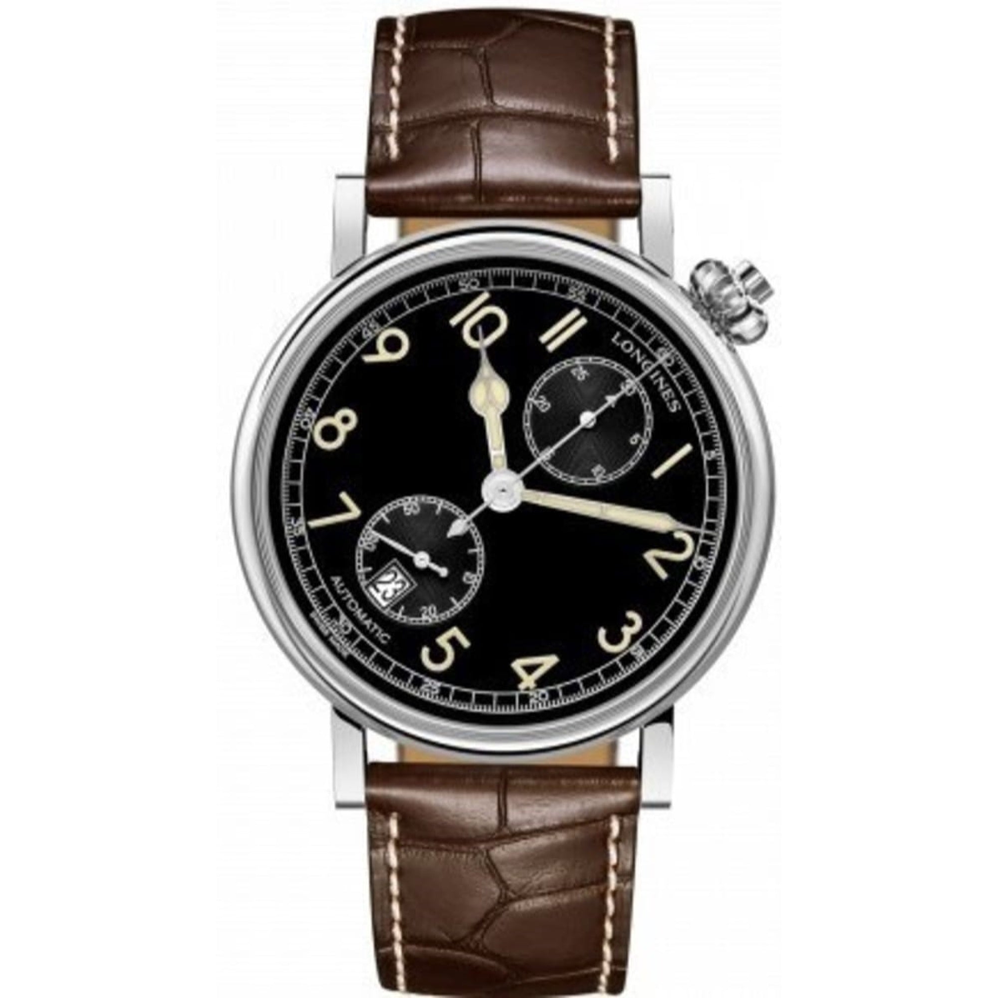 Longines Men's L2.812.4.53.2 Avigation Chronograph Brown Leather Watch