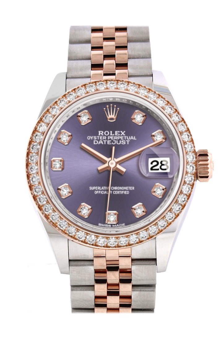 Rolex Datejust 28 Aubergine Diamonds Dial Diamond Bezel Rose Gold Jubilee Two Tone Watch 279381RBR 279381