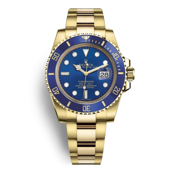 Rolex Submariner Blue Dial 18k Yellow Gold Bracelet Mens Watch 116618bl