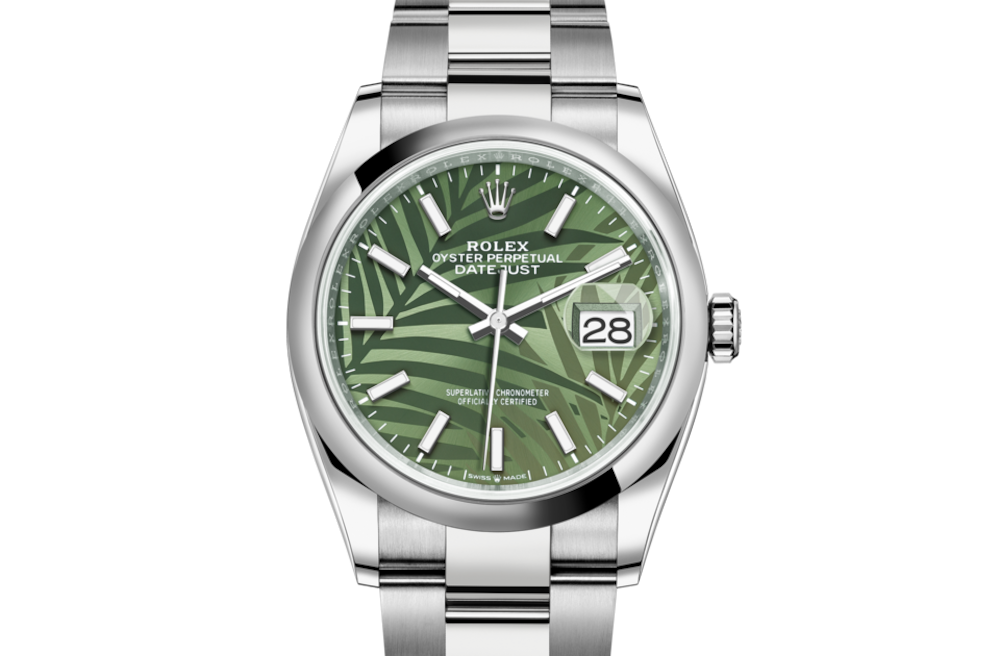 LadyRolex DATEJUST 36 Olive Green, Palm Motif,126200