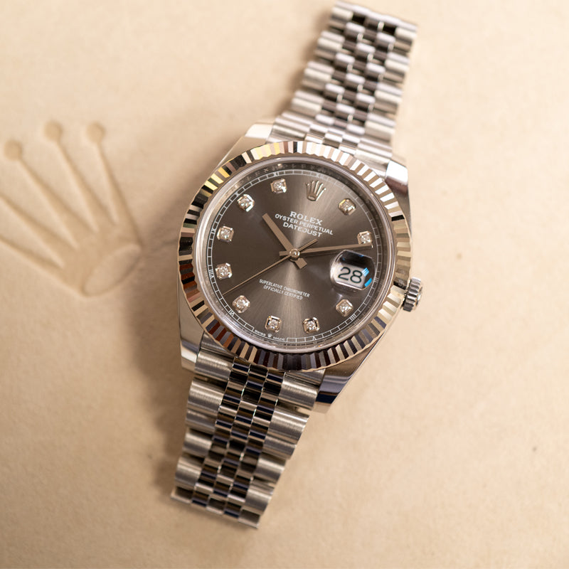 Rolex DateJust 41 Rhodium Diamond Dial 126334 -0006 Steel & 18k White Gold