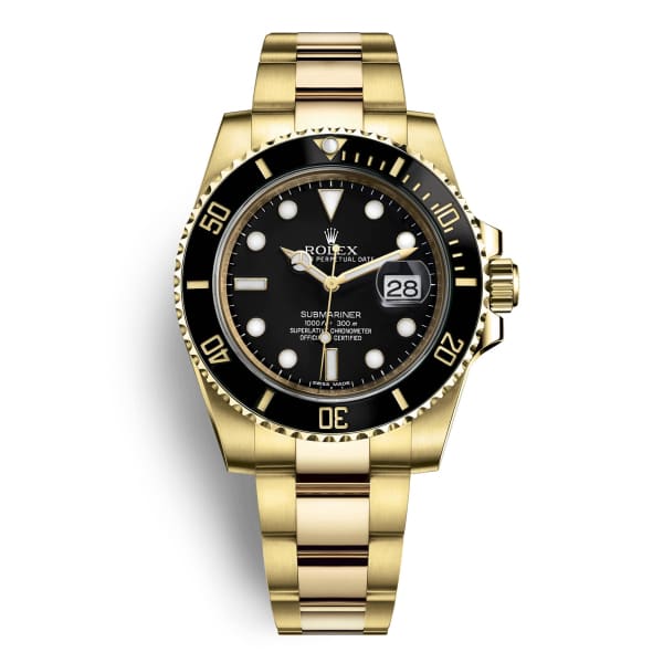 Rolex Submariner Black Dial Oyster Bracelet 18k Yellow Gold Mens Watch 116618LN