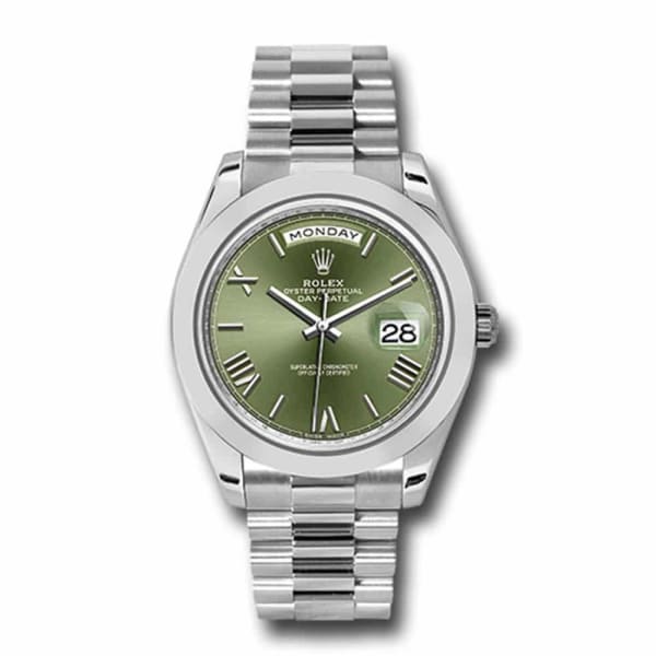 Rolex Day-Date 40 Presidential Olive green dial, Smooth Bezel, President bracelet, Watch 228206-0027