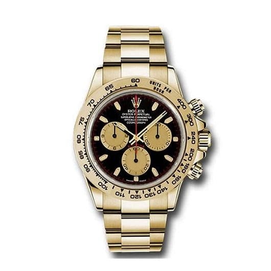 Rolex Daytona Black Dial Oyster Bracelet 18k Yellow Gold Mens Watch 116508-0009