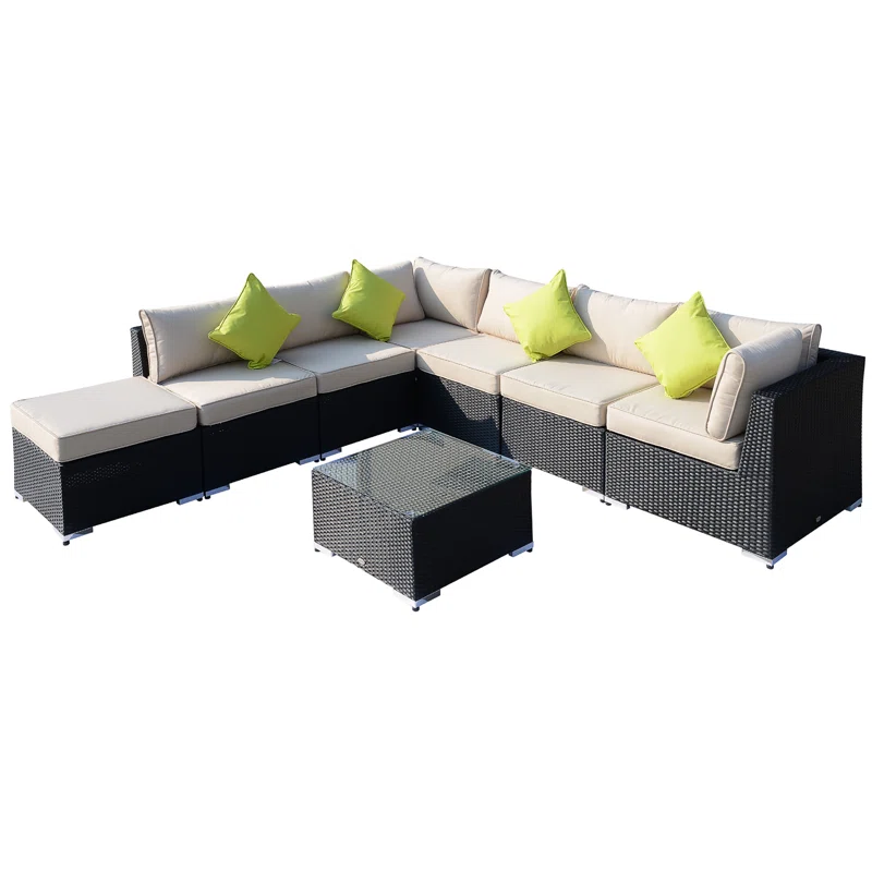 Sebeka Wicker 7 - Person Garden Lounge Set with Cushions