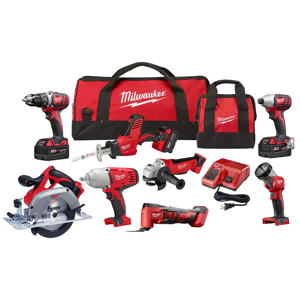 M18 18V Lithium-Ion Cordless Combo Kit (8-Tool) with Three 4.0 Ah Batteries. 1 Charger. 2 Tool Bag