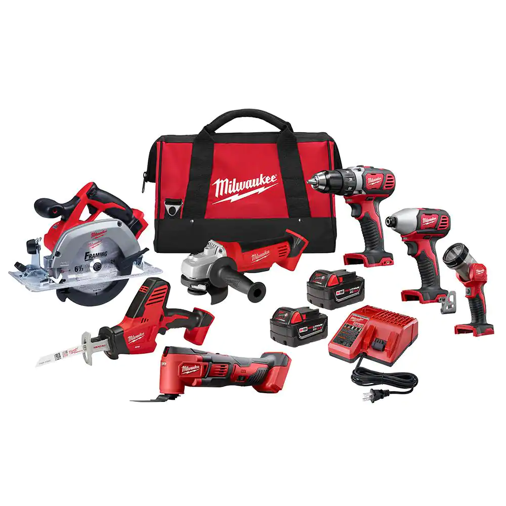 M18 18V Lithium-Ion Cordless Combo Tool Kit (7-Tool) with Two 3.0 Ah Batteries. Charger and Tool Bag