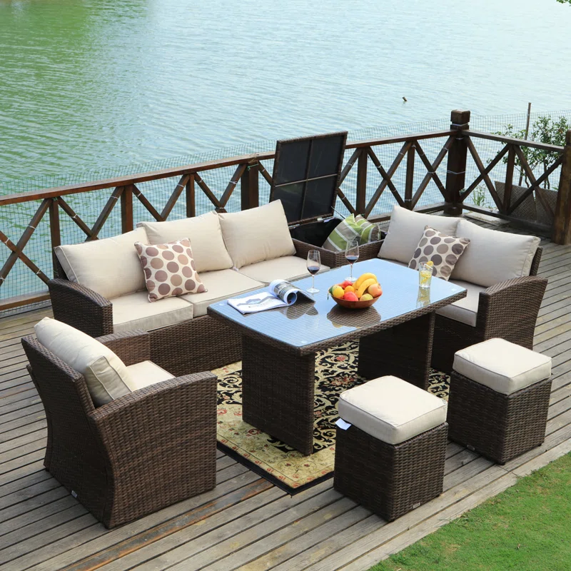 Wicker 8 - Person Garden Lounge Set with Cushions