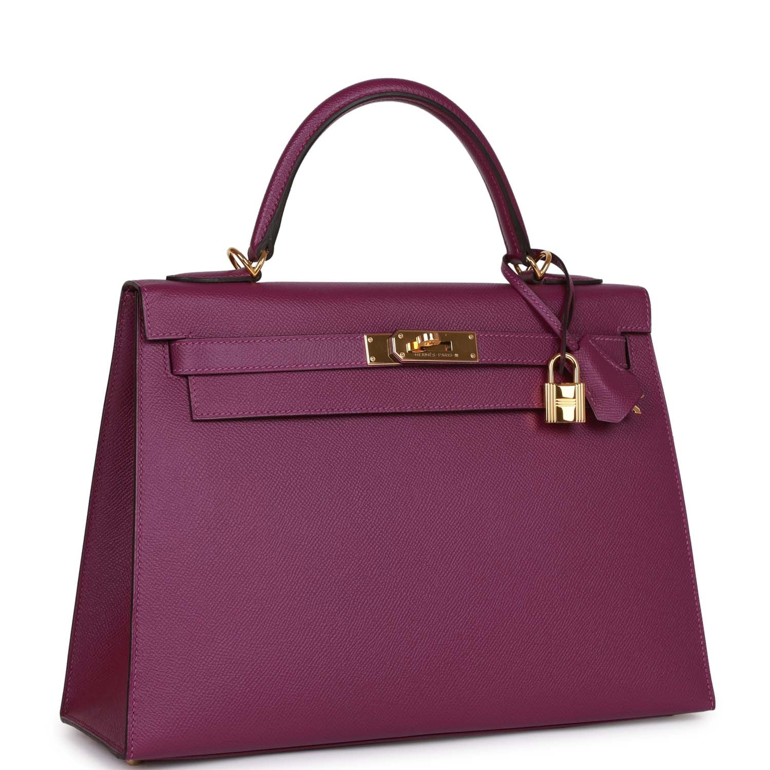 Pre-owned Hermes Kelly Sellier 32 Anemone Epsom Gold Hardware