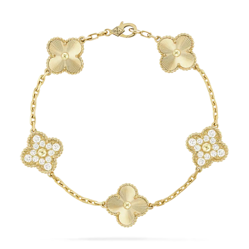 Vintage Alhambra bracelet, 5 four-leaf lucky totems