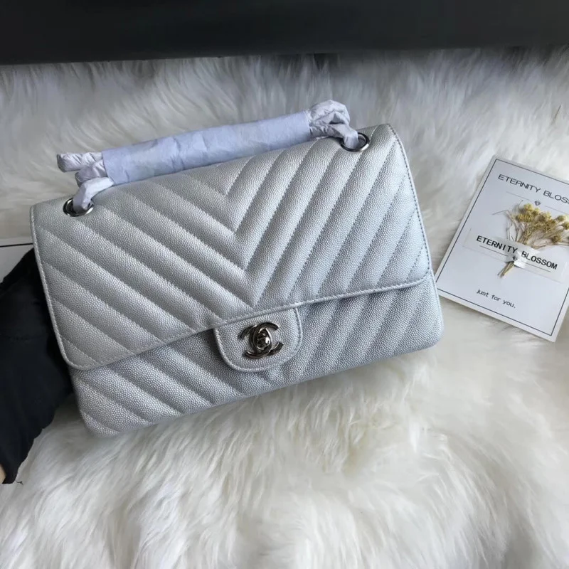 Chanel Chevron Caviar Calfskin Class-Flap Bag A01112
