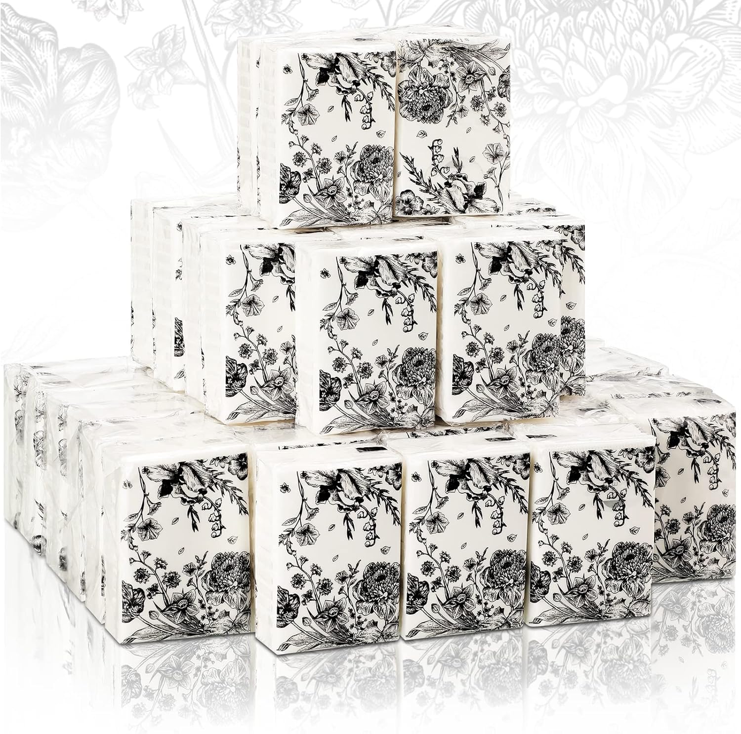 Pack of 50 Vintage Floral Pocket Tissues 3 Ply Small Facial Tissues Travel Size Individual Tissue Packs for Bag or Purse Mini Wedding Tissues Packs for Guests Wallet Size Pocket Tissues for Party