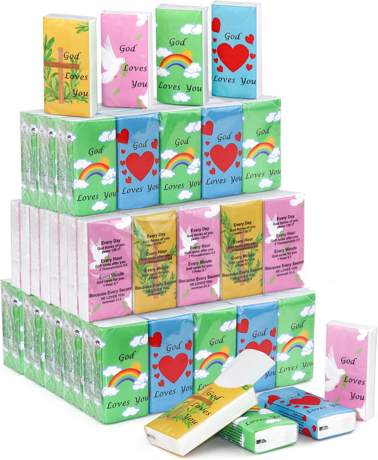 20 Pack Bible Tissues Travel Size Bulk,4 Ply Paper Facial Mini Pocket Tissues Travel Packs Bulk with Bible Verse 200 Sheet Individual Christian Tissue for Church,Wedding,Homeless Gifts(Mixed Color)
