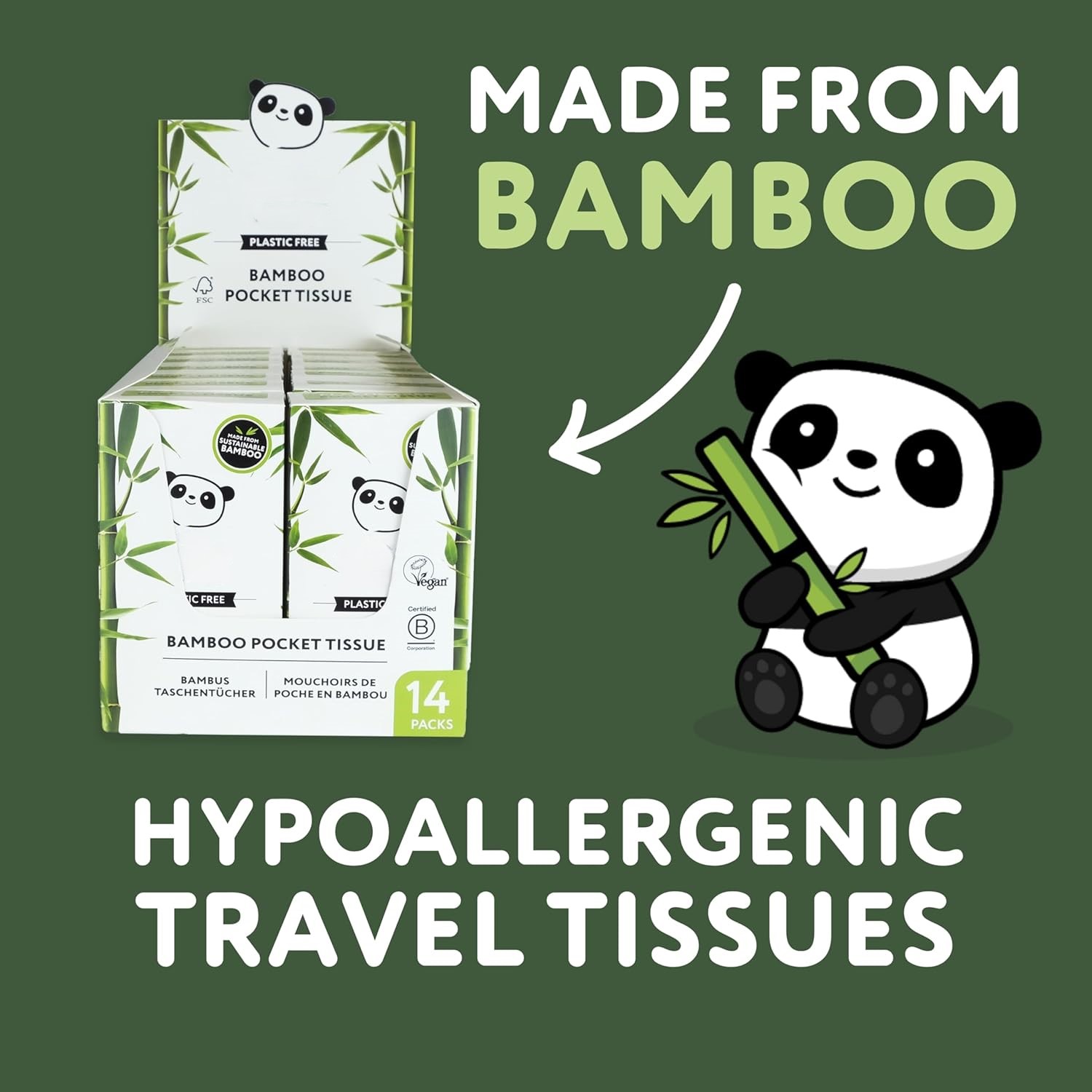 Bamboo Facial Tissue | 14 x Plastic Free Travel Tissue Packs| 140 Super Soft Pocket Tissues