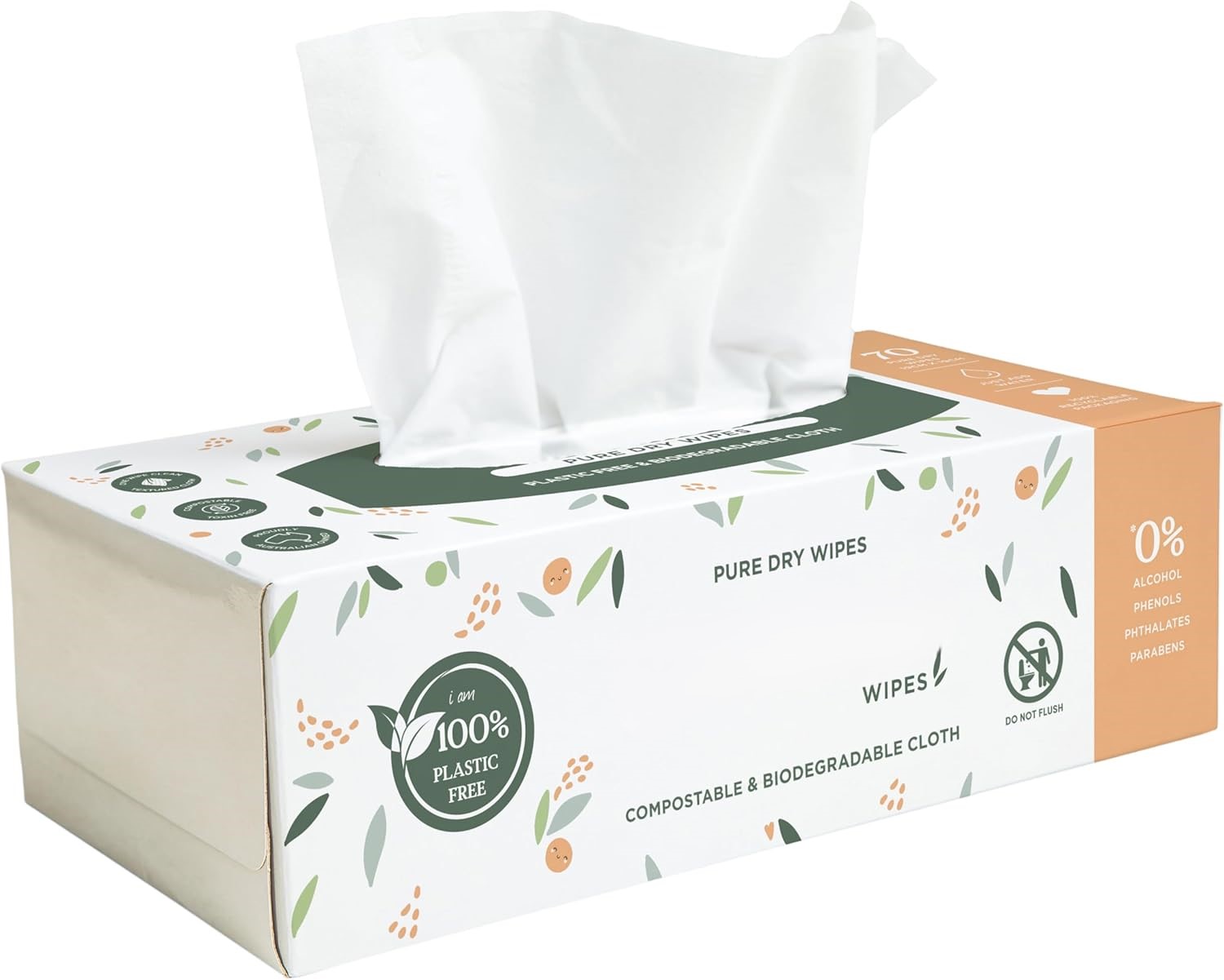 Wipes | Pure Dry Wipes | Just add water | 100% Plastic Free | Biodegradable | Textured Cloth | 6 x 70pk