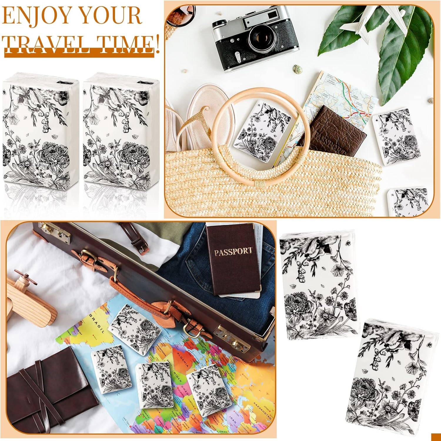 Pack of 50 Vintage Floral Pocket Tissues 3 Ply Small Facial Tissues Travel Size Individual Tissue Packs for Bag or Purse Mini Wedding Tissues Packs for Guests Wallet Size Pocket Tissues for Party