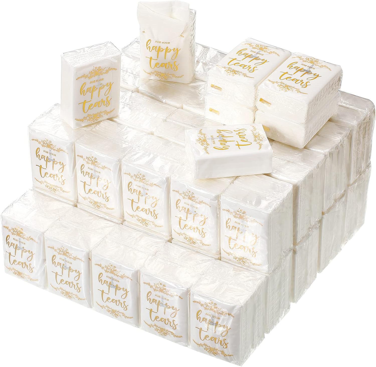 100 Pack Wedding Tissues Packs for Guests Happy Tears Tissue Packs for Wedding Individual Facial Tissues Small Travel Tissues Hand Tissues Wedding Favors for Bouquet Bridal Ceremony Parties Gifts