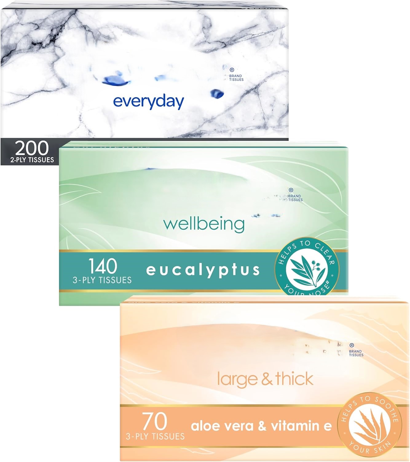 Home Essentials 3 Tissues Boxes Bundle - Aloe Vera, Everyday & Eucalyptus Tissues
