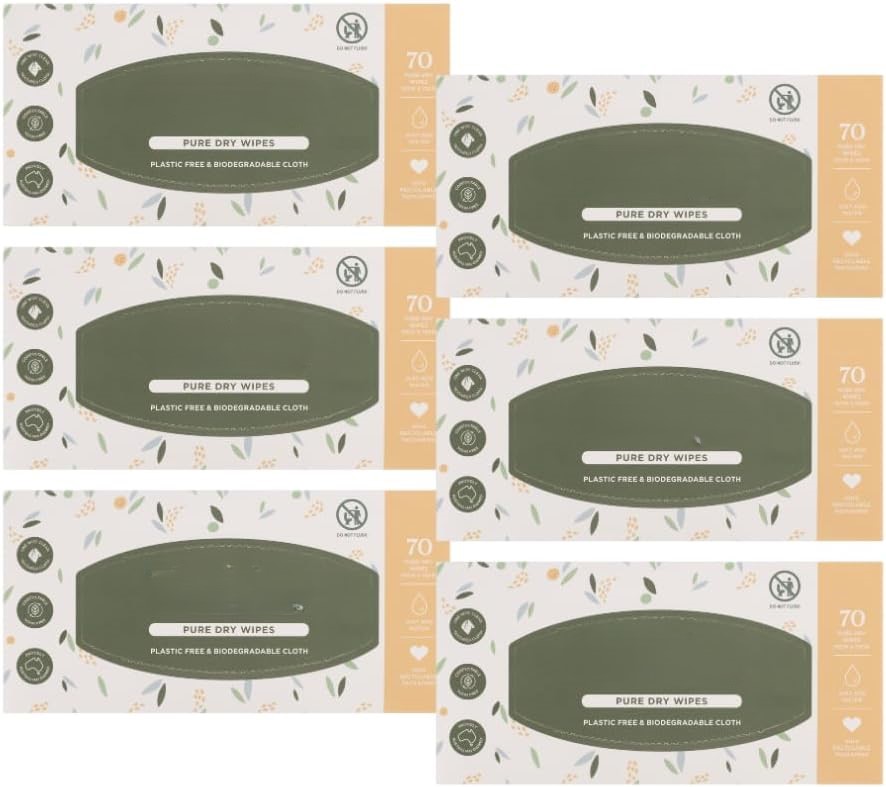 Wipes | Pure Dry Wipes | Just add water | 100% Plastic Free | Biodegradable | Textured Cloth | 6 x 70pk