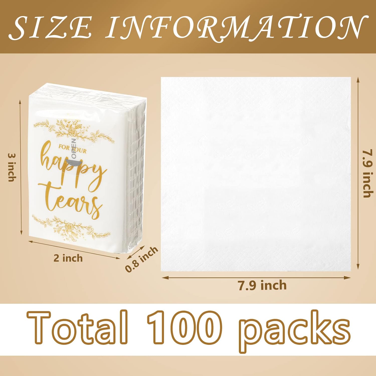 100 Pack Wedding Tissues Packs for Guests Happy Tears Tissue Packs for Wedding Individual Facial Tissues Small Travel Tissues Hand Tissues Wedding Favors for Bouquet Bridal Ceremony Parties Gifts