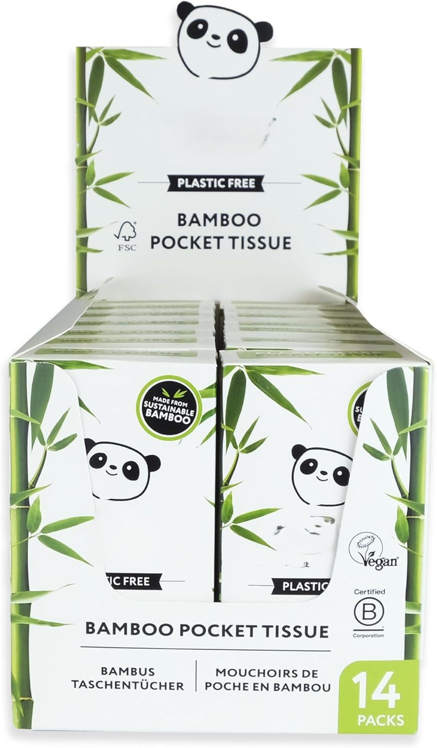 Bamboo Facial Tissue | 14 x Plastic Free Travel Tissue Packs| 140 Super Soft Pocket Tissues