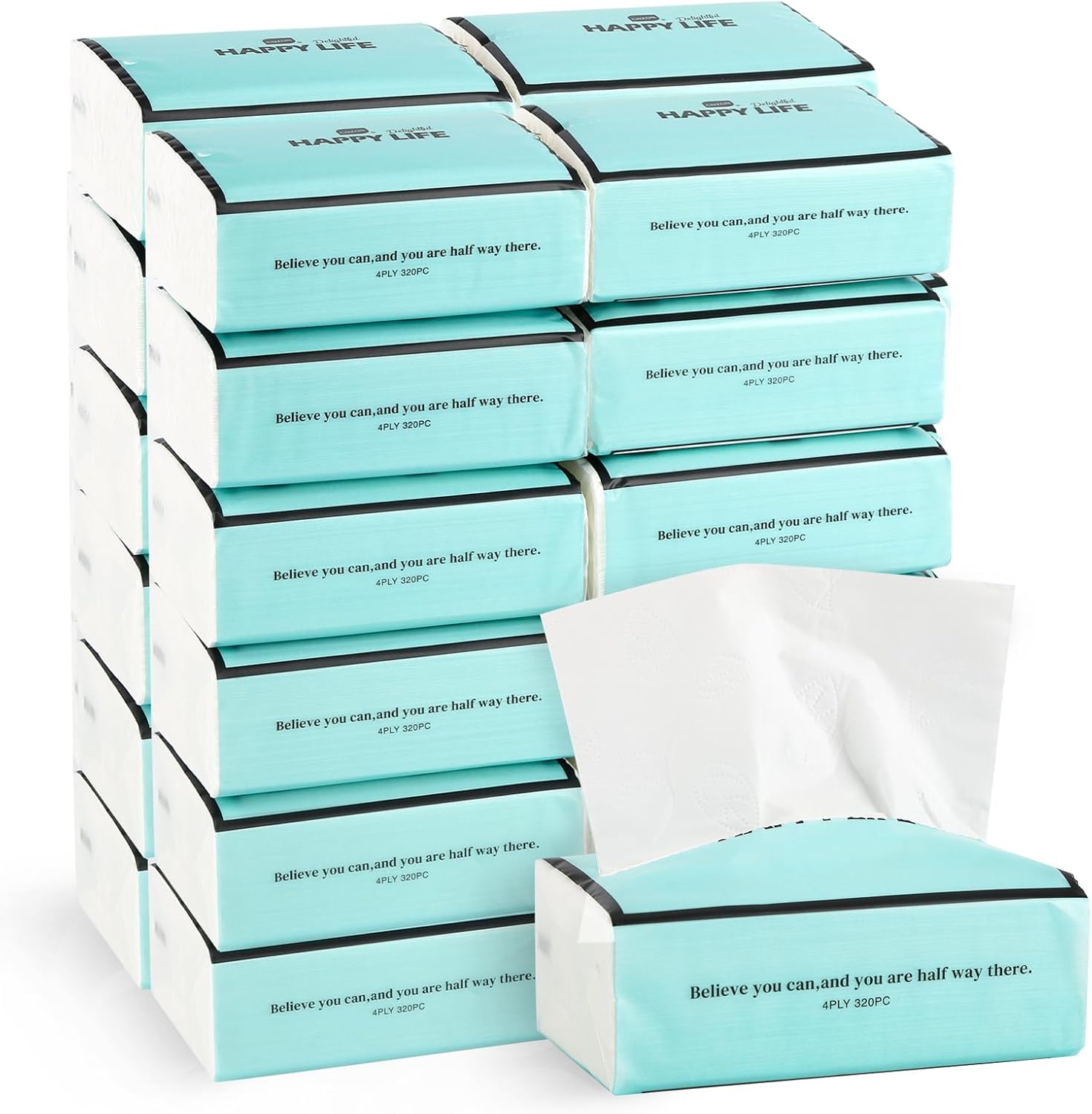 24 Packs 1920 Sheets Soft Facial Tissues - 4 Ply 80 Sheets Per Pack Unscented Facial Tissues - Disposable Household Facial Tissues Fit for Home,Office,School,Car,Handbag Use