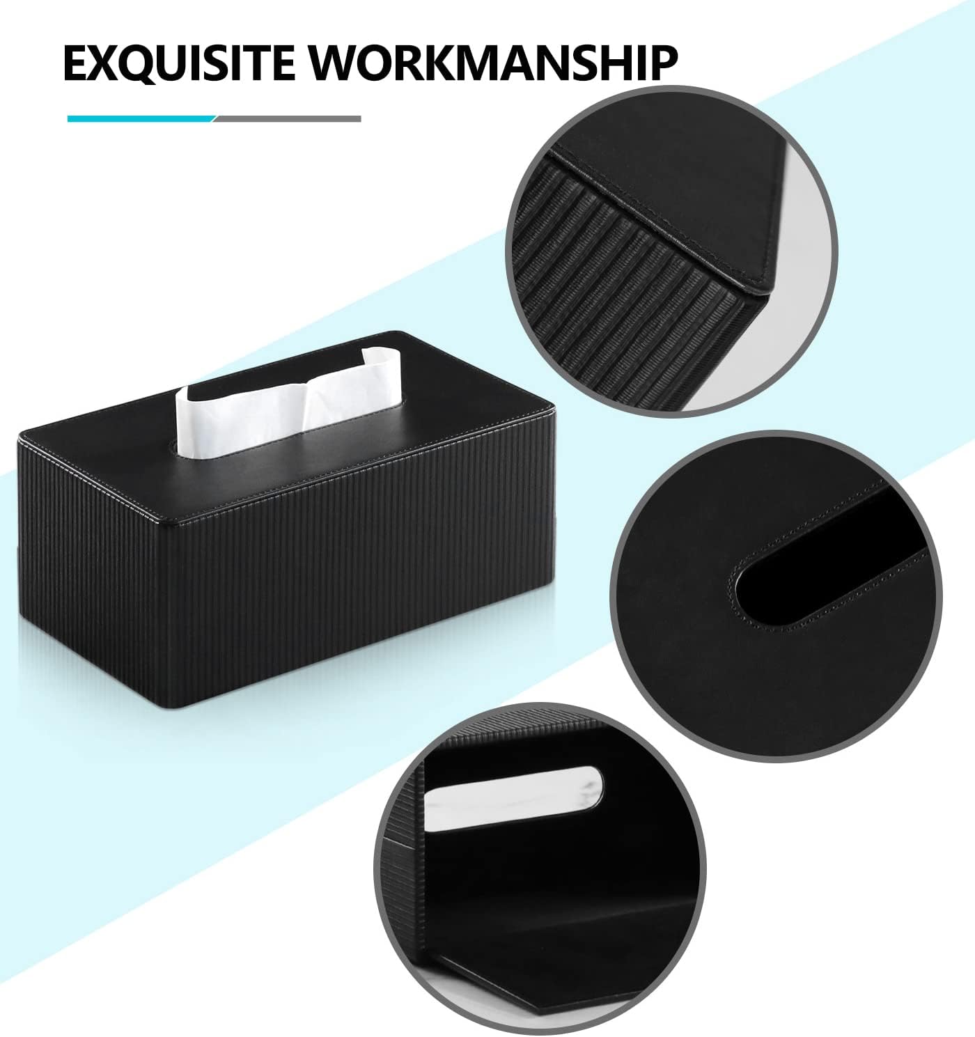 PU Leather Tissue Box Cover with Magnetic Closure, Modern Rectangular Tissue Box Holder Decorative for Bathroom Vanity Countertop Night Stands Bedroom Office (Black Striped, Rectangular)