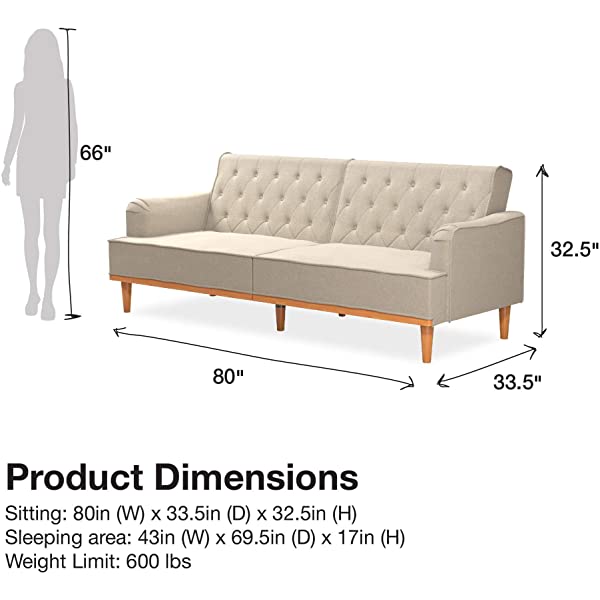 Mr. Kate Stella Vintage Convertible Sofa Bed Futon, Tan Linen