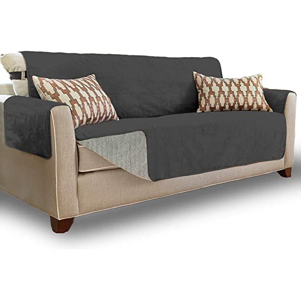 Gorilla Grip original soft suede sofa cover, XL size, 70 inches seat width, patent non-slip durable furniture cover, with shoulder strap, washable dog, children, pet sofa cover, dark gray 70