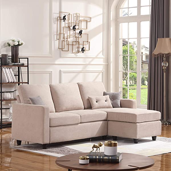 HONBAY Convertible Sectional Sofa Couch, L-Shaped Couch with Modern Linen Fabric for Small Space Dark Grey