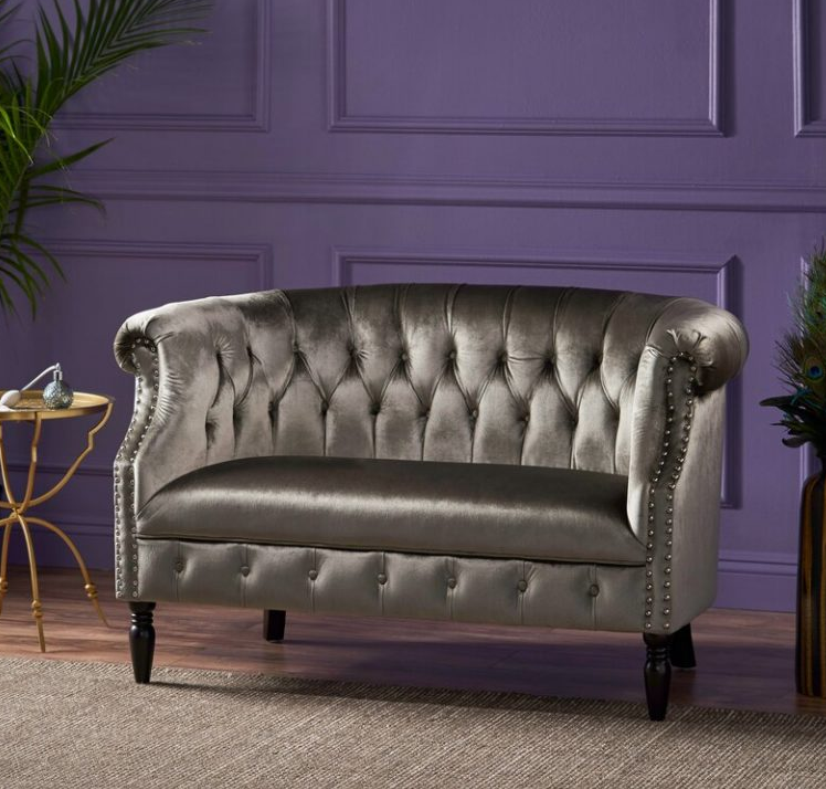 51.5-inch velvet roll-arm two-seat sofa